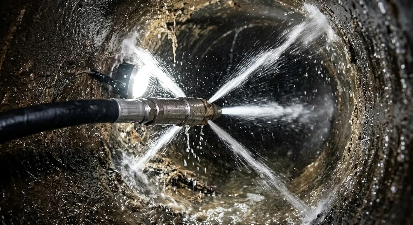 High-pressure hydro jetting nozzle cleaning sewer pipe for Sewer Cleanout in Plumas Lake